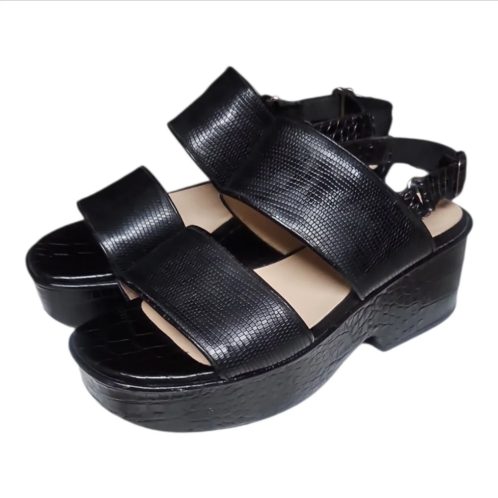 DRIES VAN NOTEN | Black Leather Platform Sandals in Size EU 37.5 / US 7.5